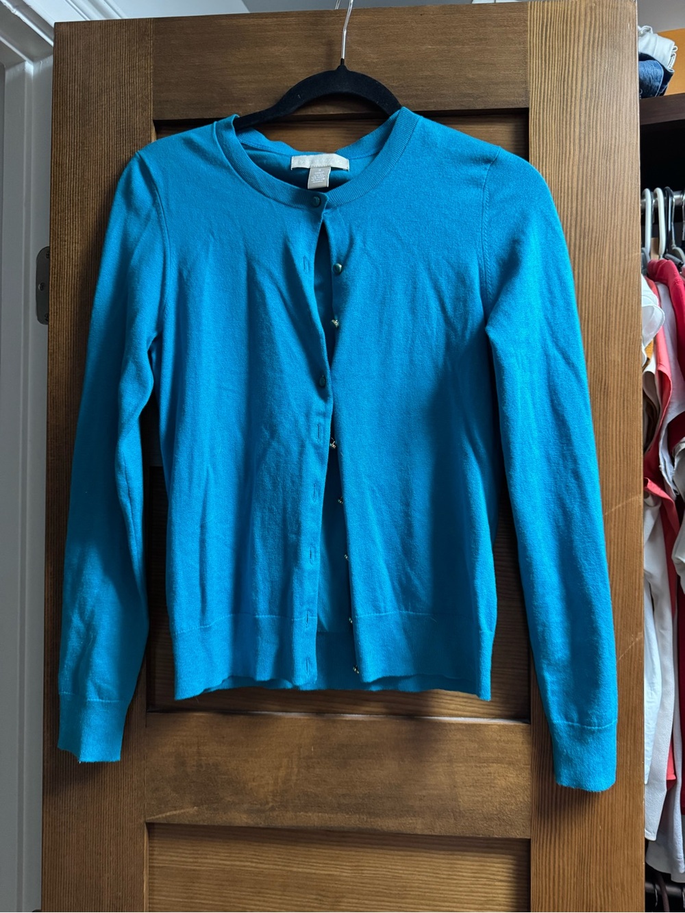 Banana Republic Teal Button-Front Crewneck Cardigan